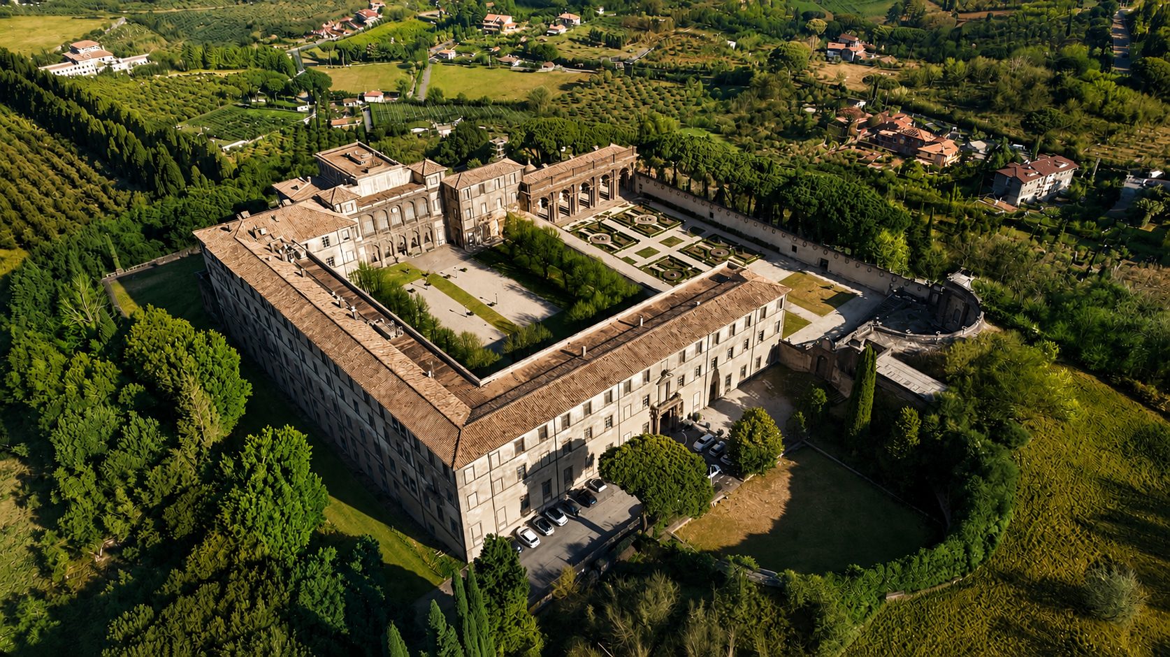 Aerial view of Villa Mondragone, Monte Porzio Catone, Rome