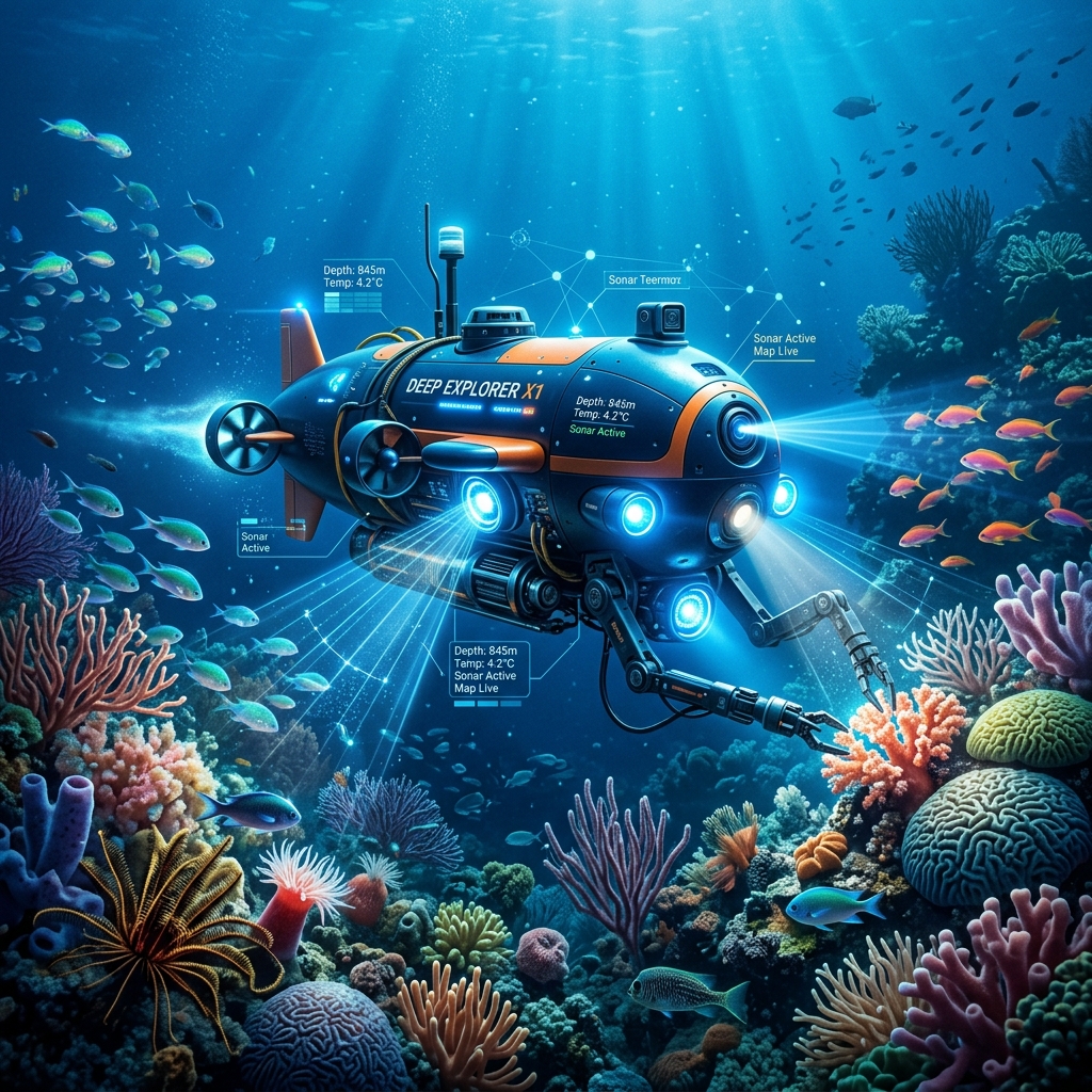 Autonomous underwater vehicle inspecting marine environment